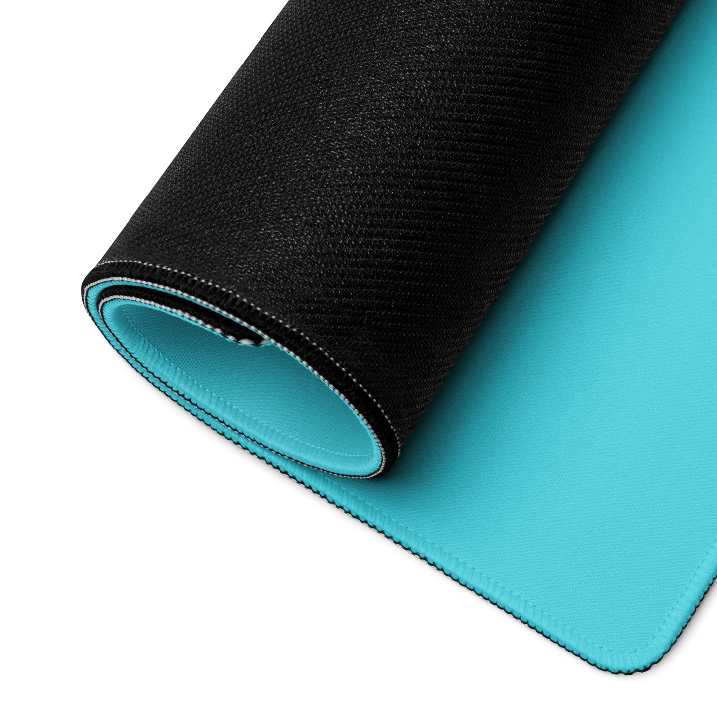 A desk pad with a Cute Panda playing the Bongos rolled up. Blue in color.