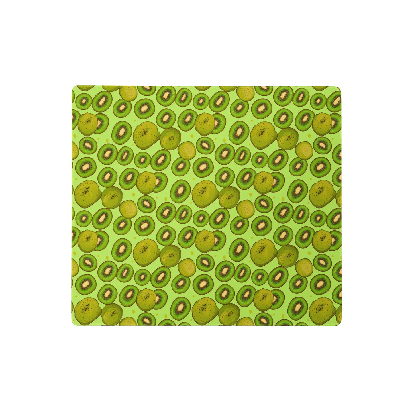 A 18" x 16" desk pad with Kiwis all over it. Green in color.