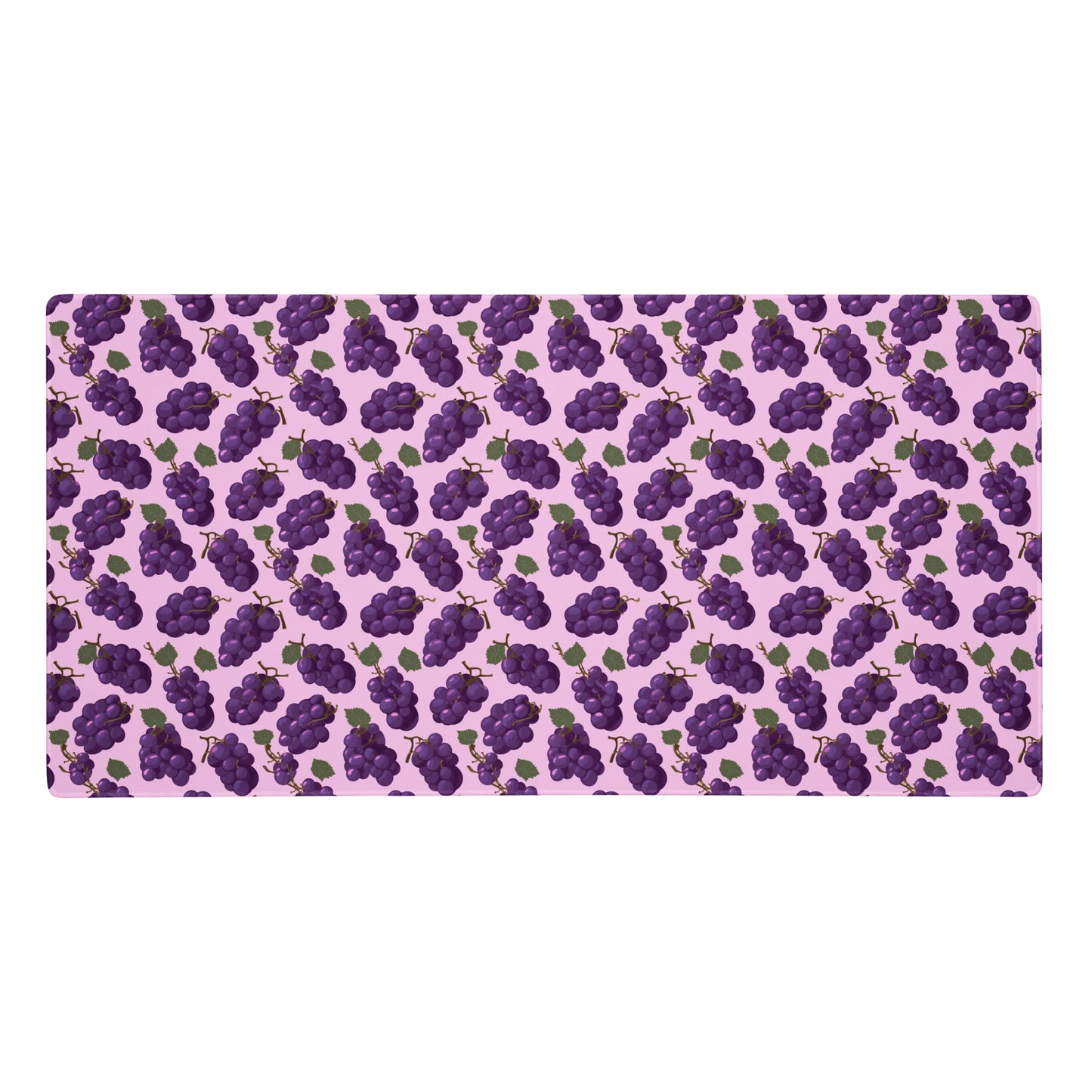 A 36" x 18" desk pad with bushels of grapes all over it. Purple in color.