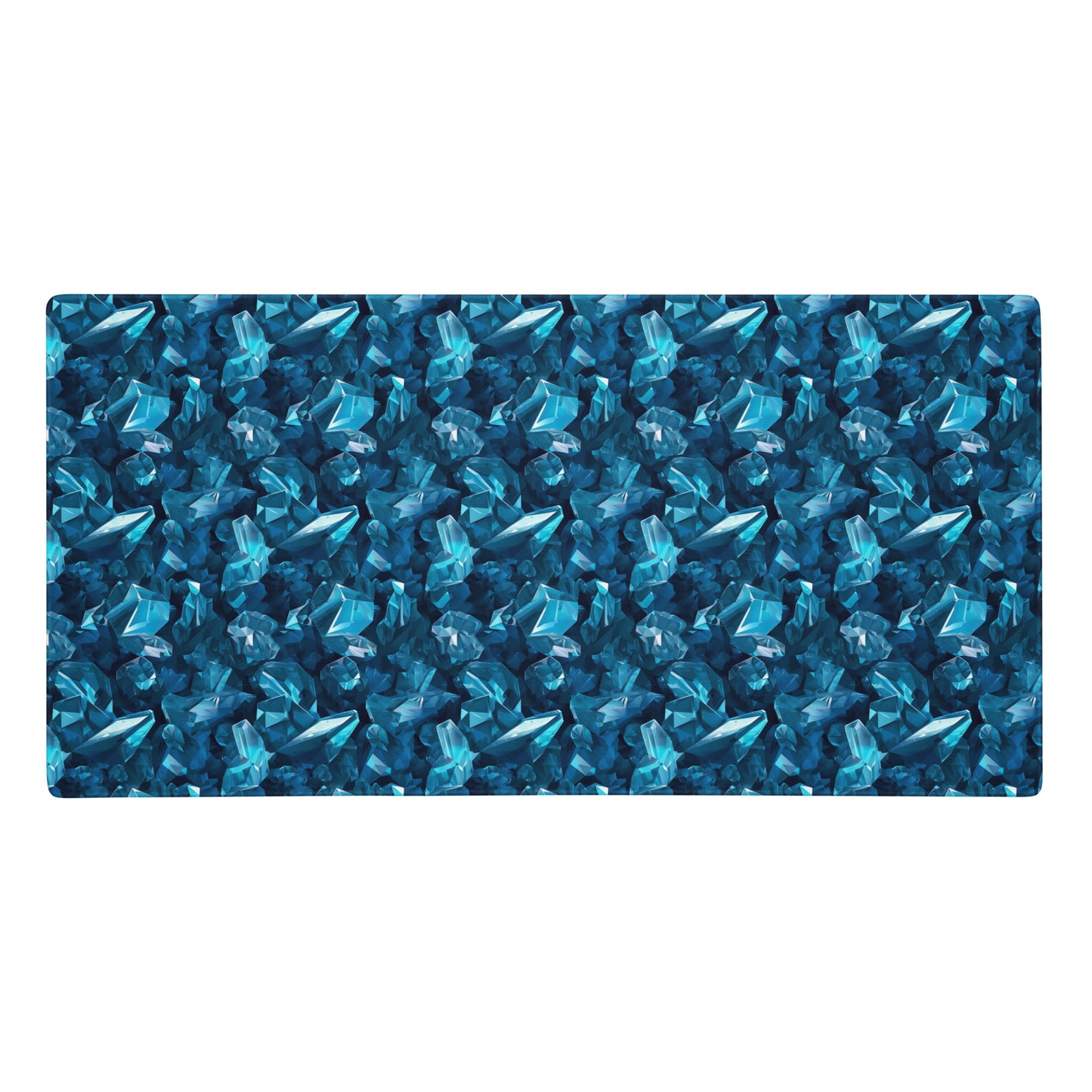 A 36" x 18" gaming desk pad with blue crystals.