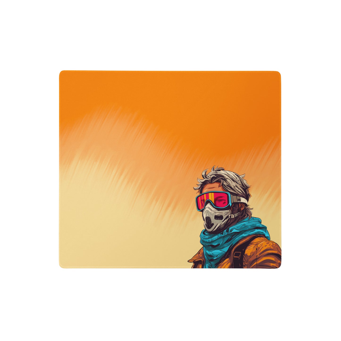 A 18" x 16" desk pad with a man standing in a sandstorm.