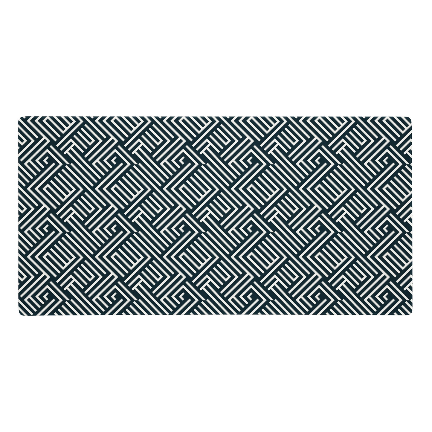 A 36" x 18" gaming desk pad with white lines on a black background.