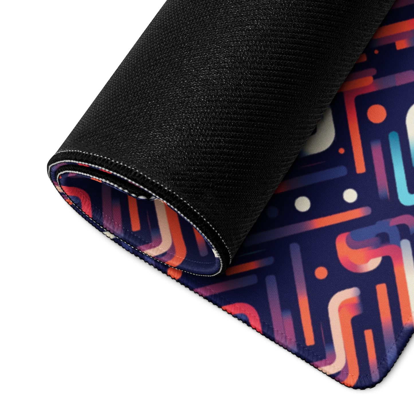 An enigmatic gaming desk pad rolled up.