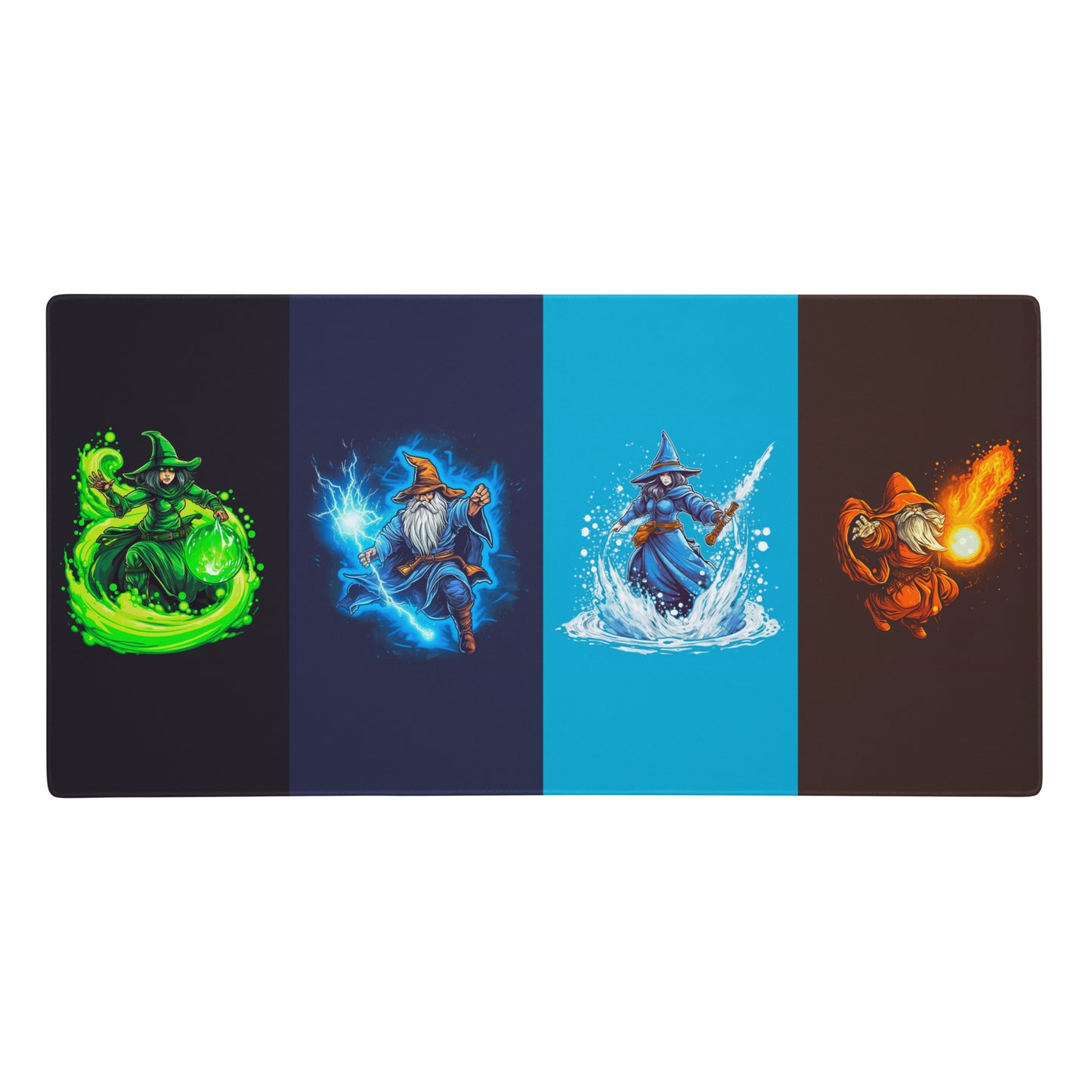 A 36" x 18" desk pad with four mages using different spells.