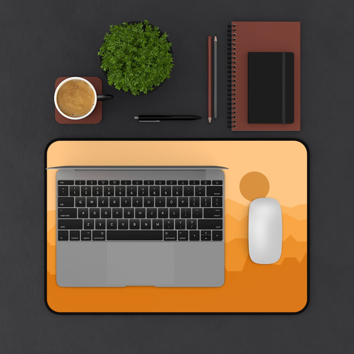 Orange Abstract Mountains Desk Mat - Desk Cookies