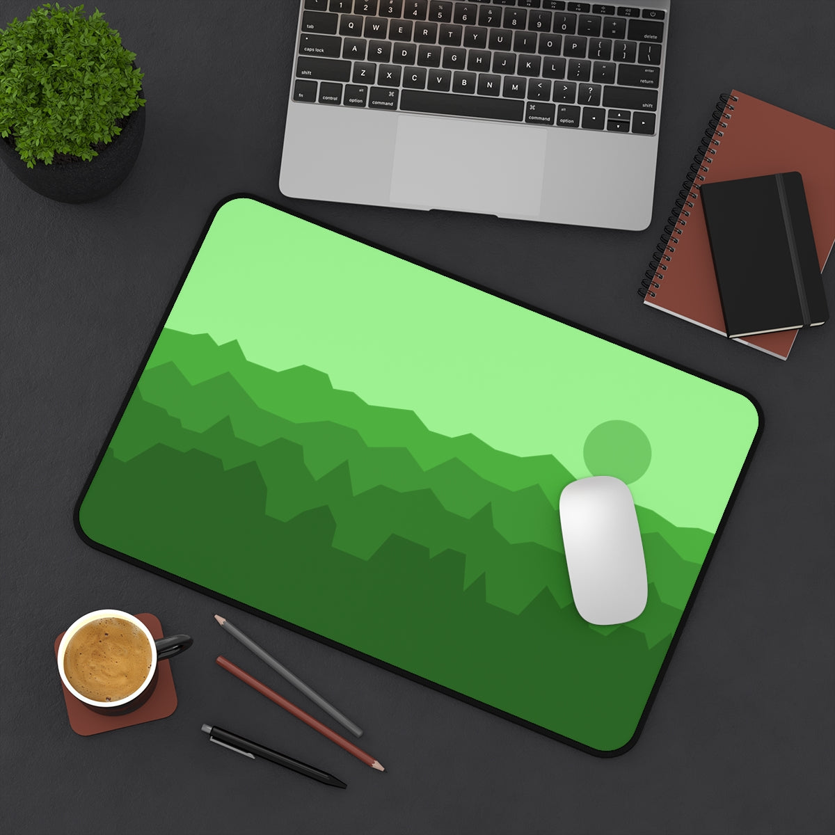 Green Abstract Mountains Desk Mat - Desk Cookies
