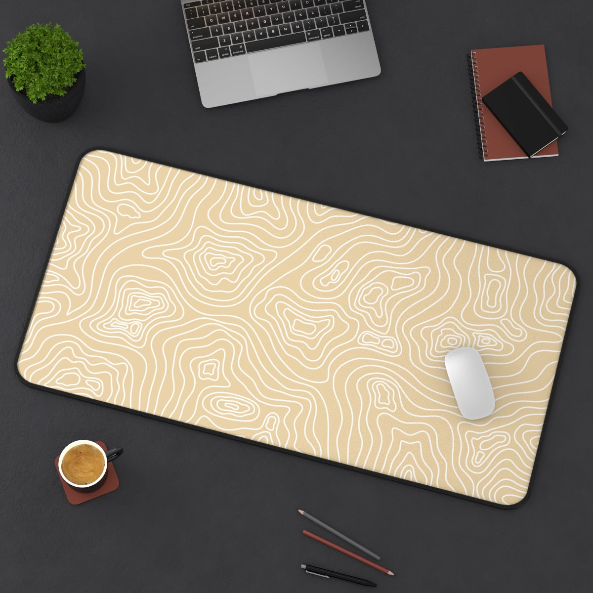 Beige Topographic Desk Mat - Desk Cookies