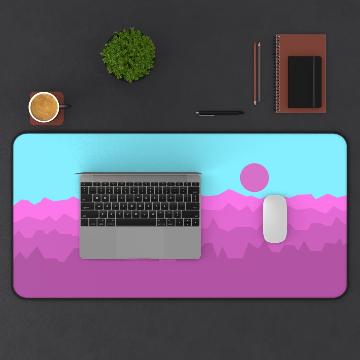 Pink & Blue Abstract Mountains Desk Mat - Desk Cookies