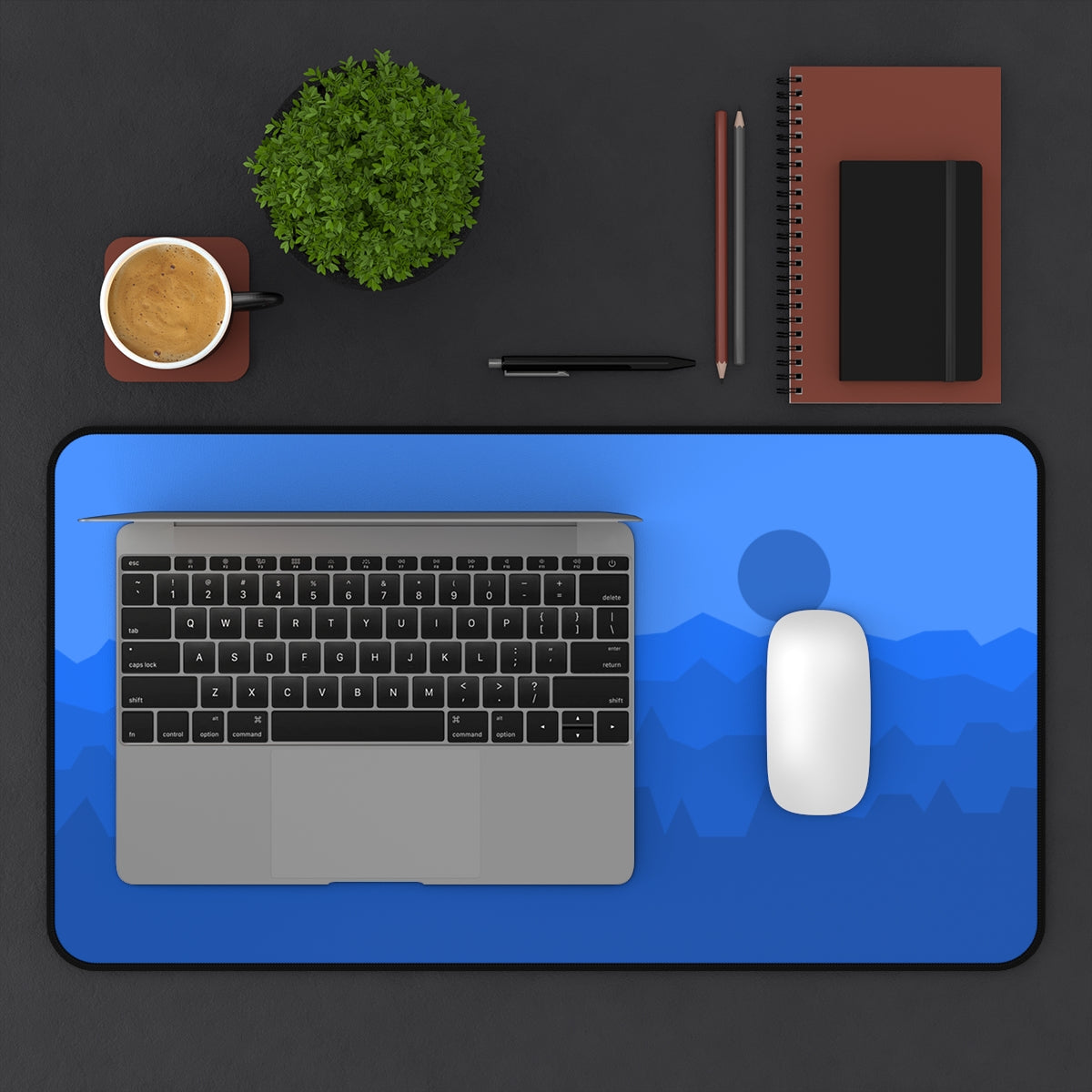 Blue Abstract Mountains Desk Mat - Desk Cookies