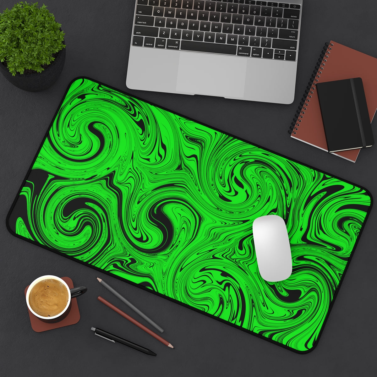 Green & Black Swirl Desk Mat - Desk Cookies