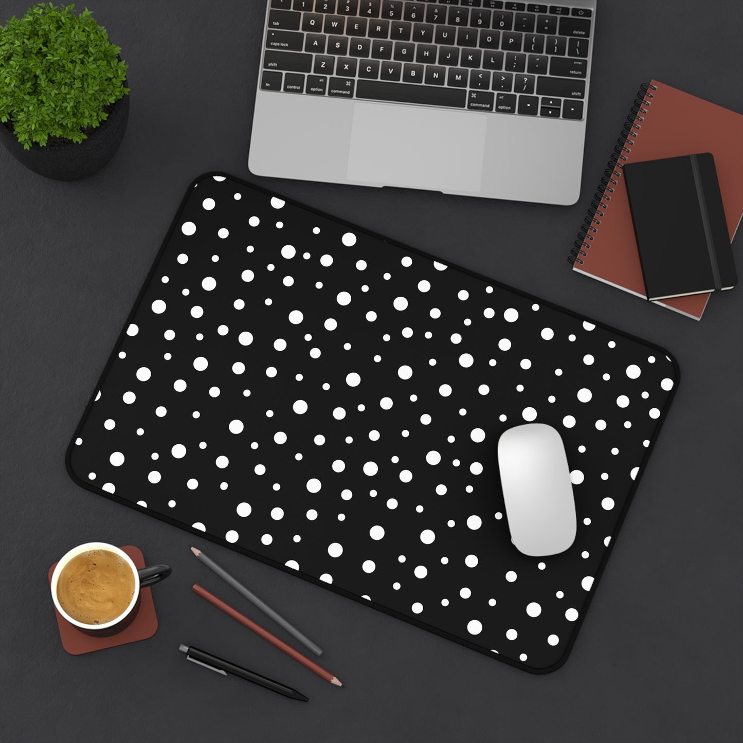 White Dots & Black Desk Mat - Desk Cookies