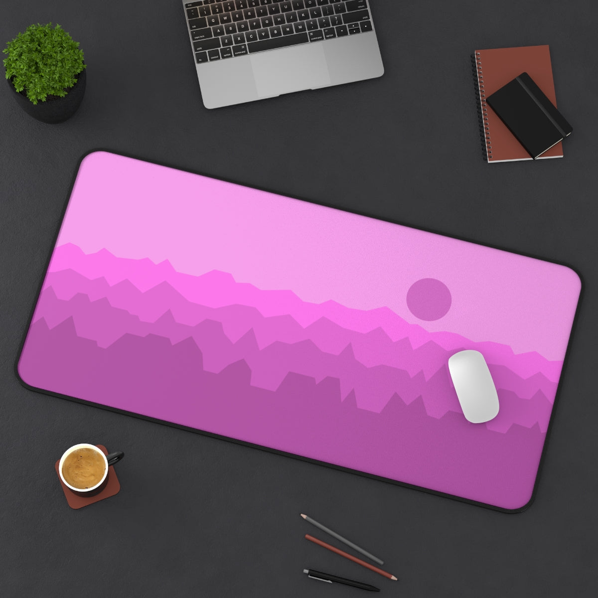 Pink Abstract Mountains Desk Mat - Desk Cookies