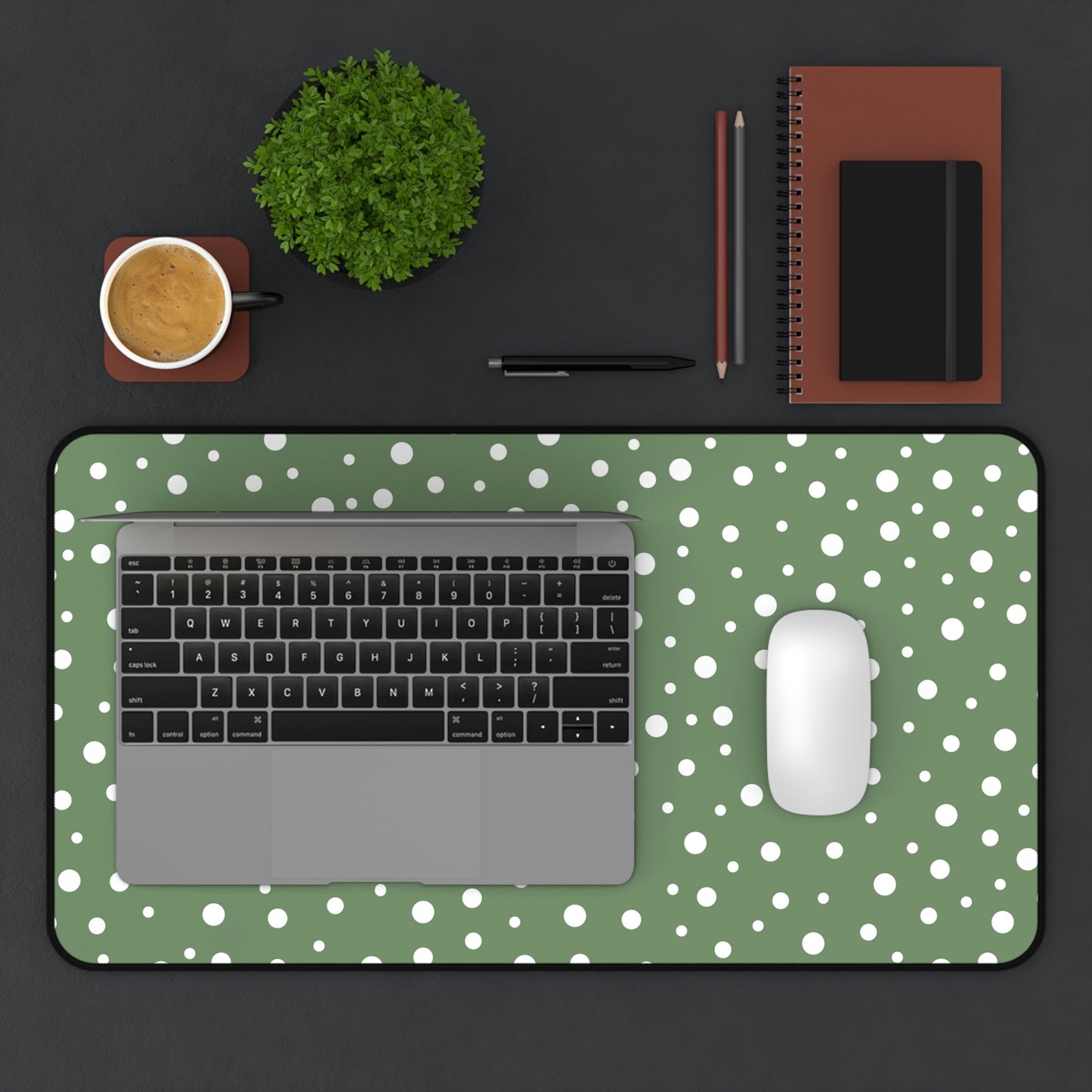 White Dots & Sage Green Desk Mat - Desk Cookies