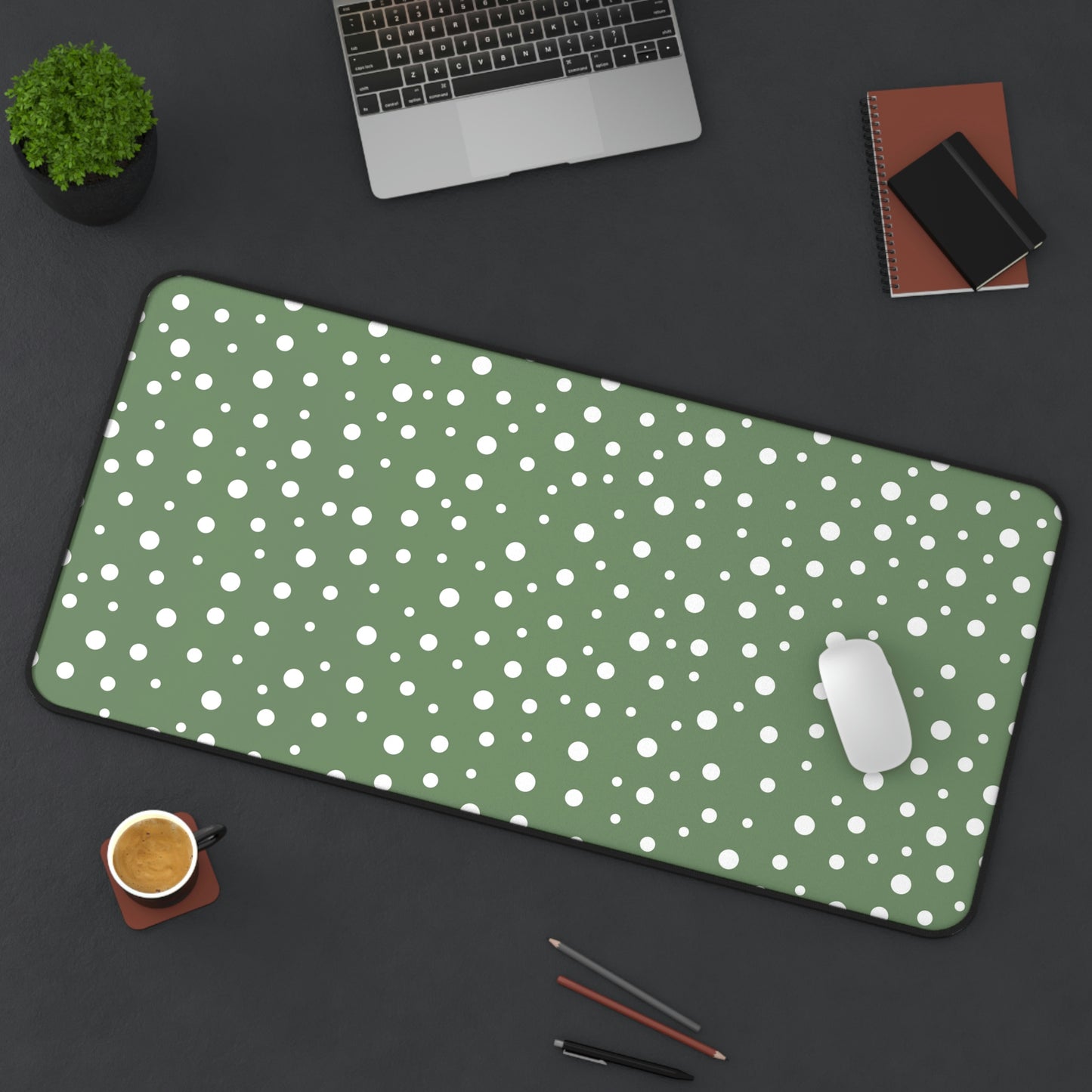 White Dots & Sage Green Desk Mat - Desk Cookies