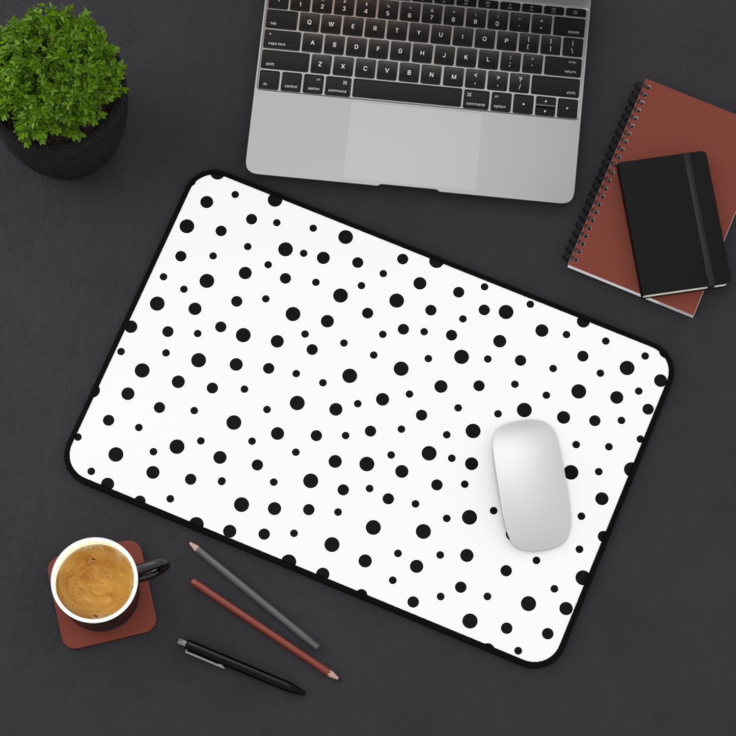Black Dots & White Desk Mat - Desk Cookies