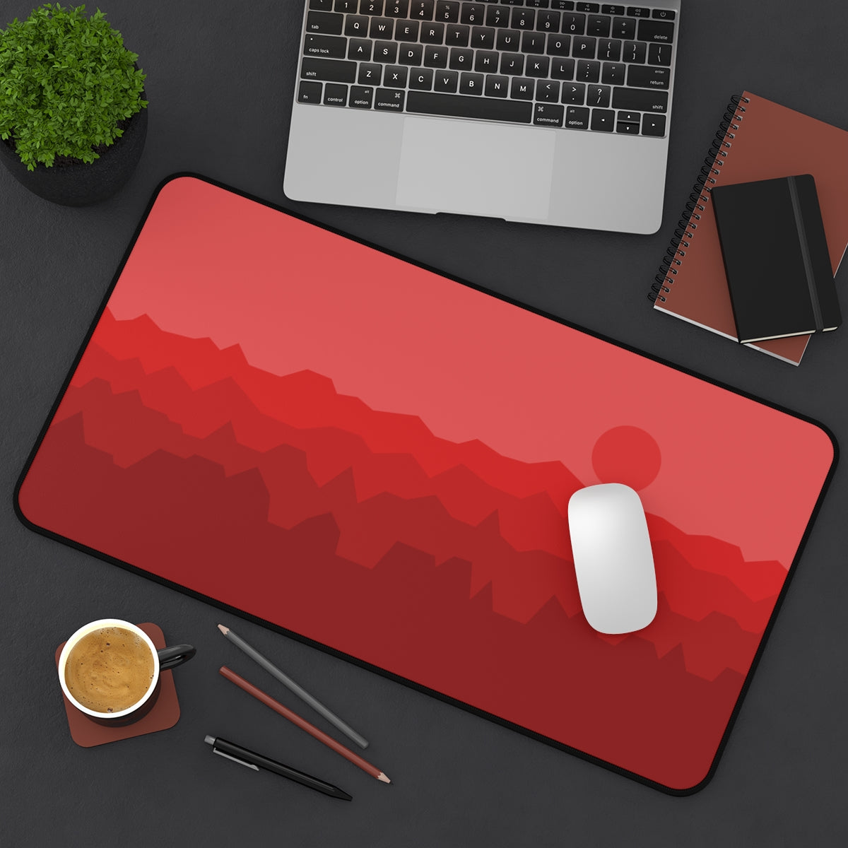 Red Abstract Mountains Desk Mat - Desk Cookies