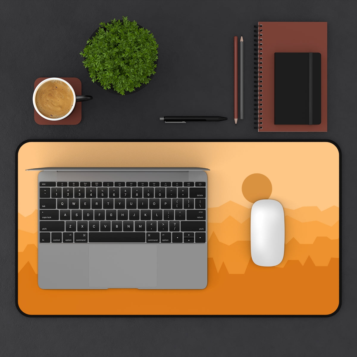 Orange Abstract Mountains Desk Mat - Desk Cookies