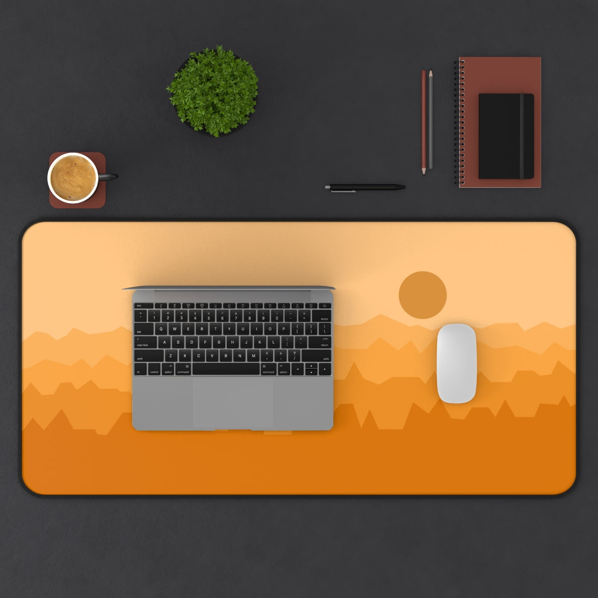 Orange Abstract Mountains Desk Mat - Desk Cookies