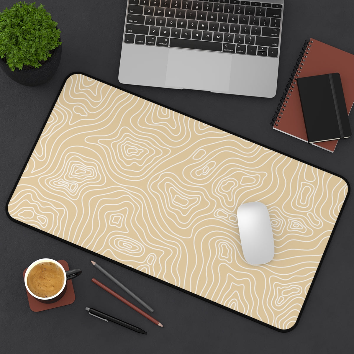 Beige Topographic Desk Mat - Desk Cookies