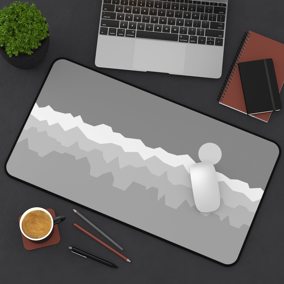 Gray & White Abstract Mountains Desk Mat - Desk Cookies