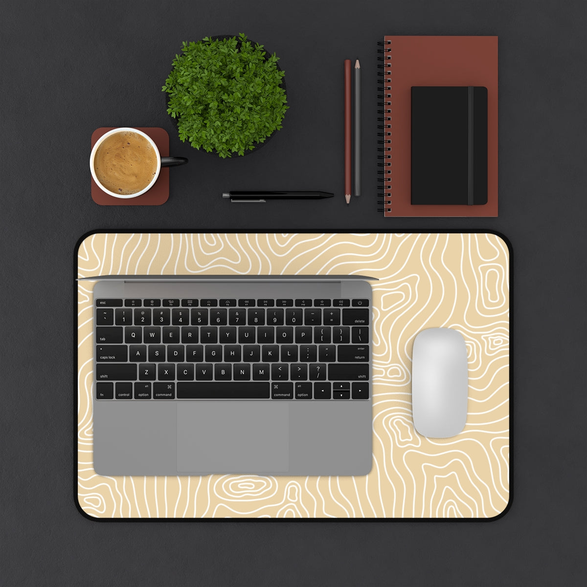 Beige Topographic Desk Mat - Desk Cookies