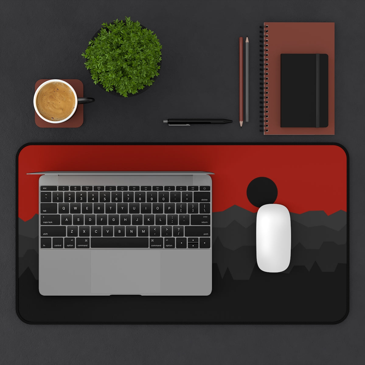 Black & Red Abstract Mountains Desk Mat - Desk Cookies