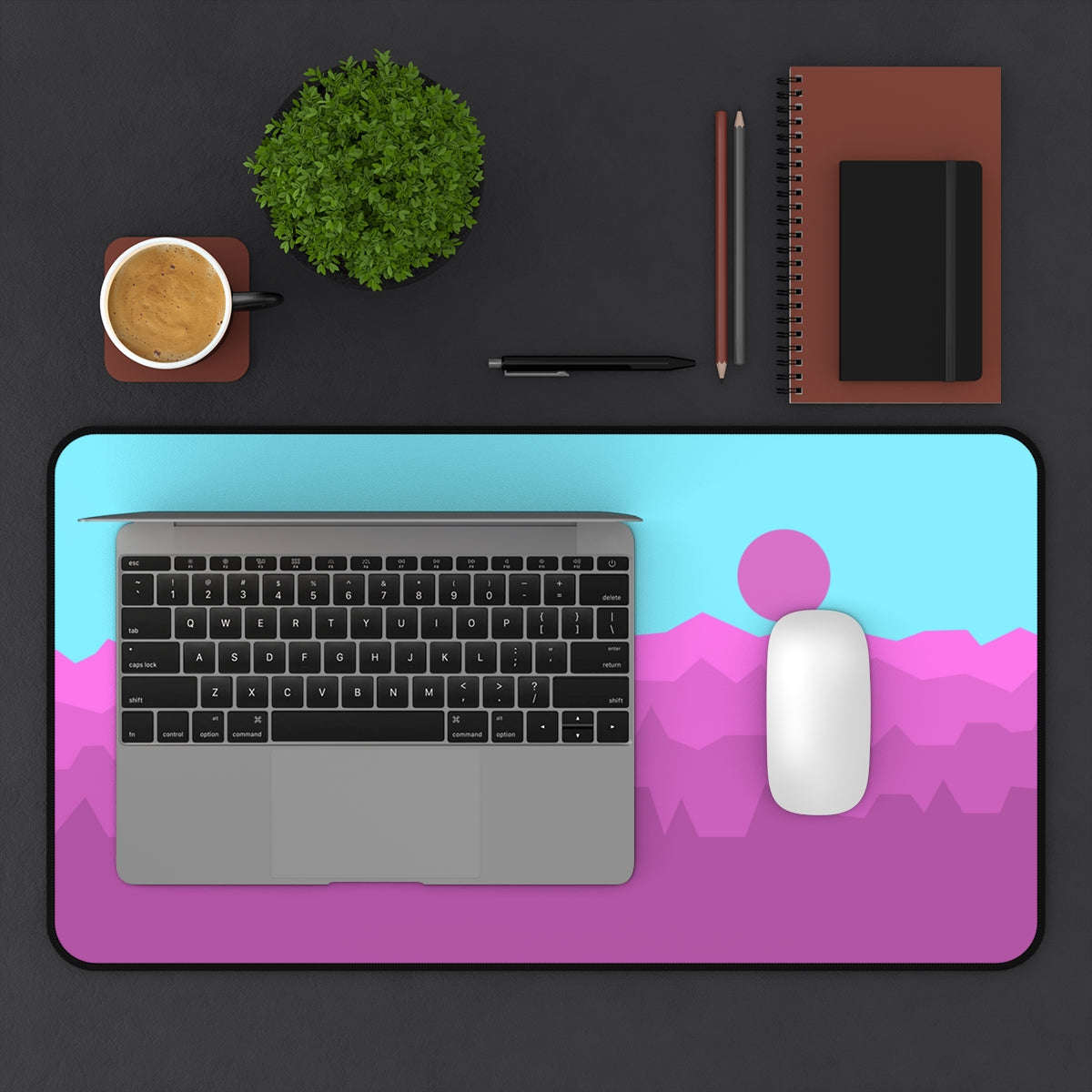 Pink & Blue Abstract Mountains Desk Mat - Desk Cookies