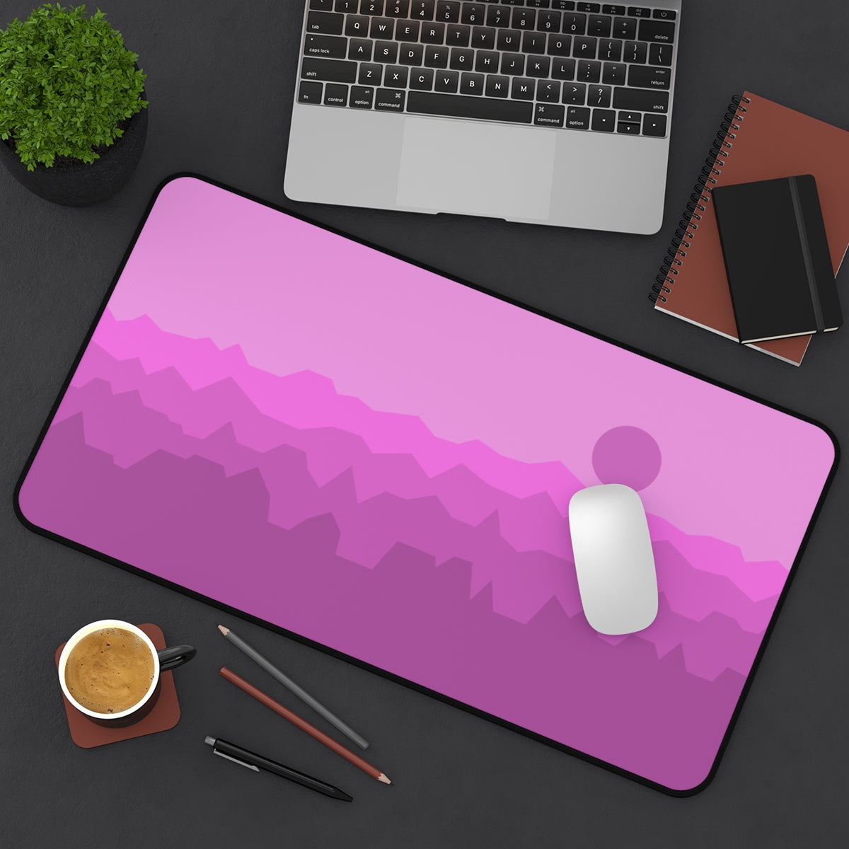 Pink Abstract Mountains Desk Mat - Desk Cookies