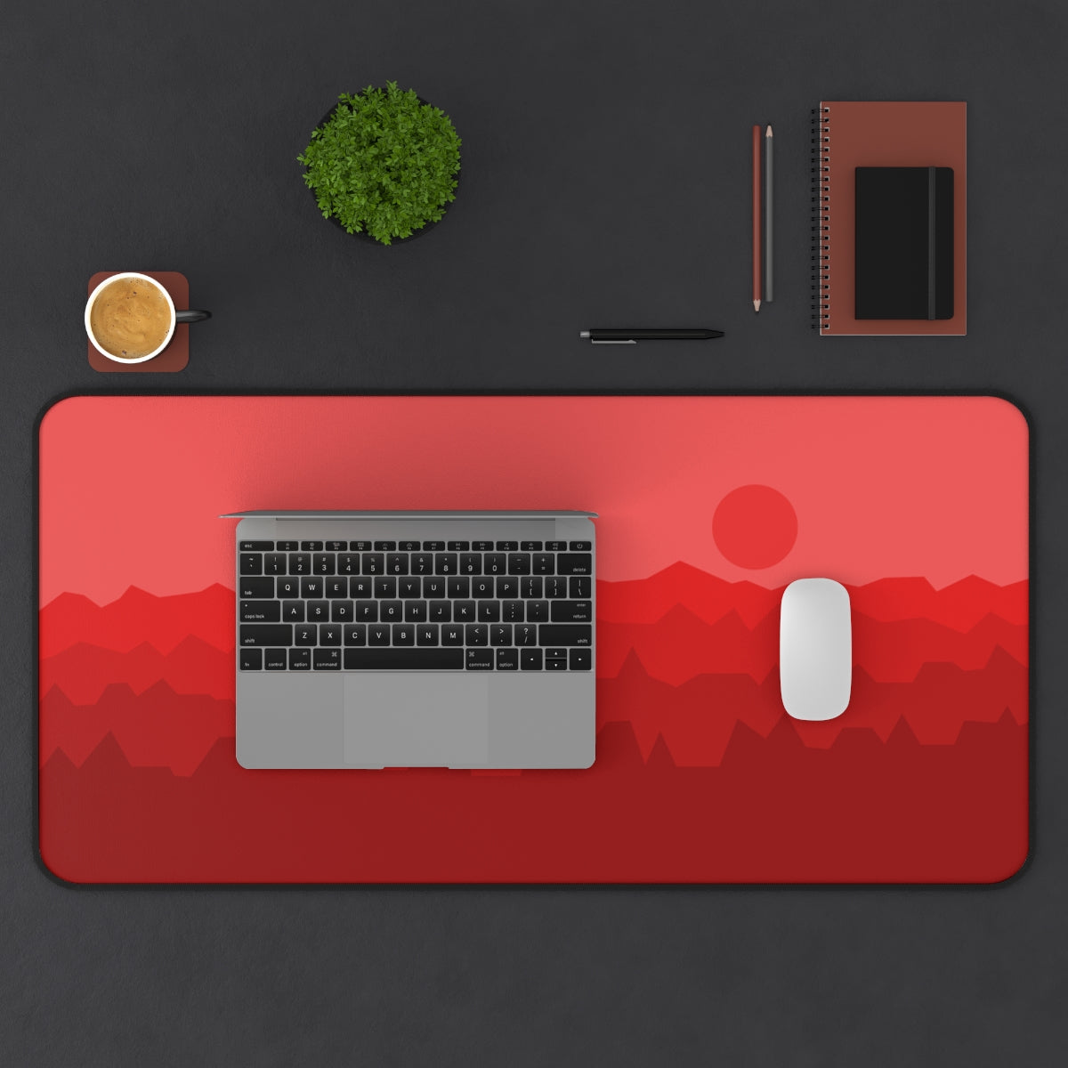 Red Abstract Mountains Desk Mat - Desk Cookies