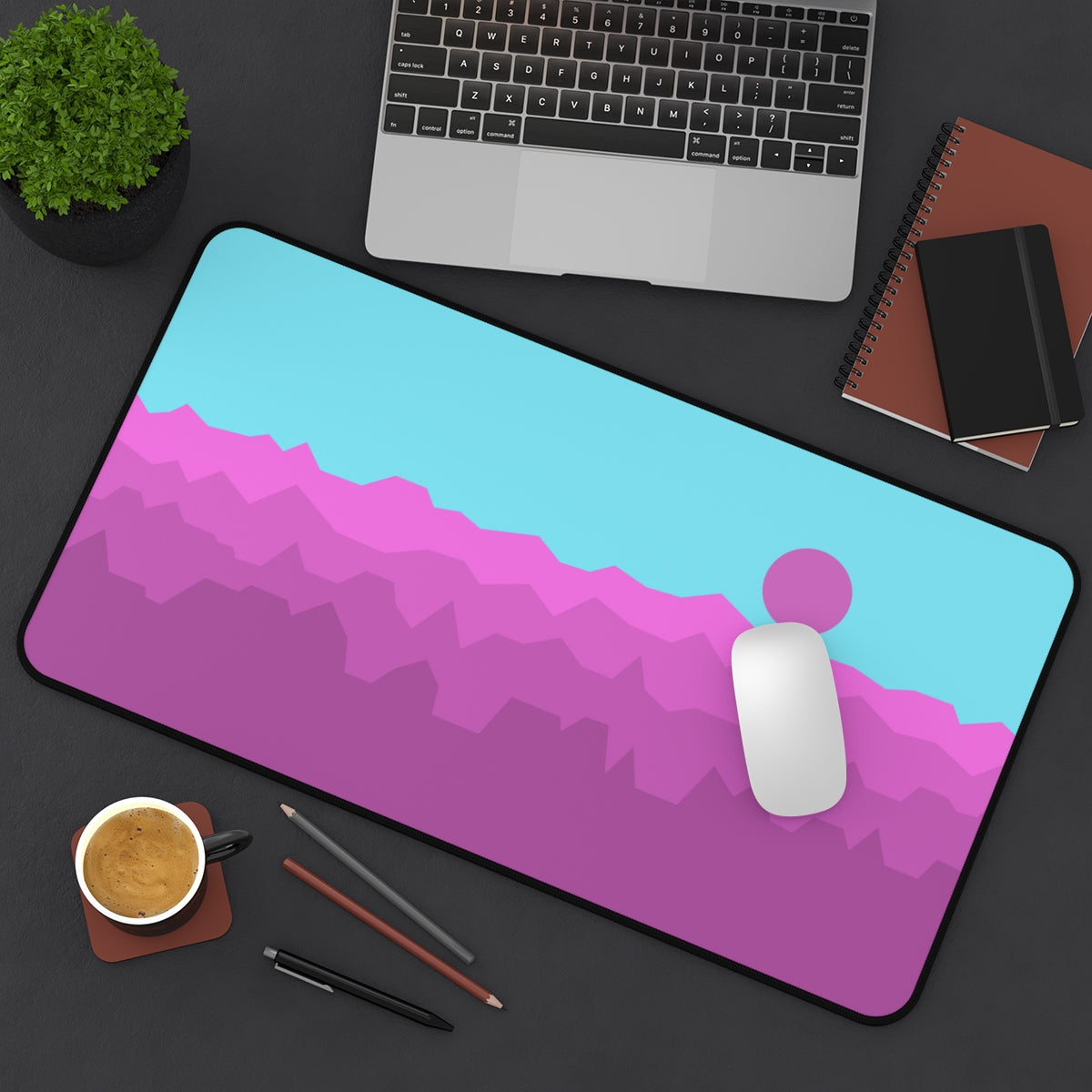 Pink & Blue Abstract Mountains Desk Mat - Desk Cookies