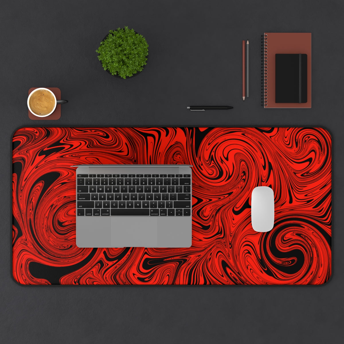 Black & Red Swirl Desk Mat - Desk Cookies