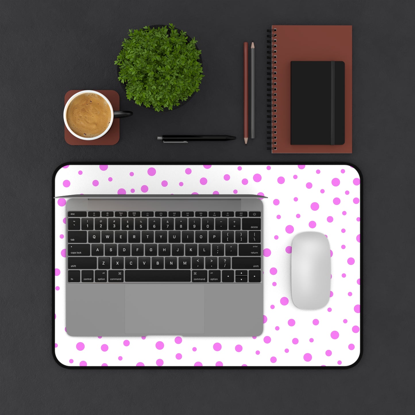 Pink Dots & White Desk Mat - Desk Cookies