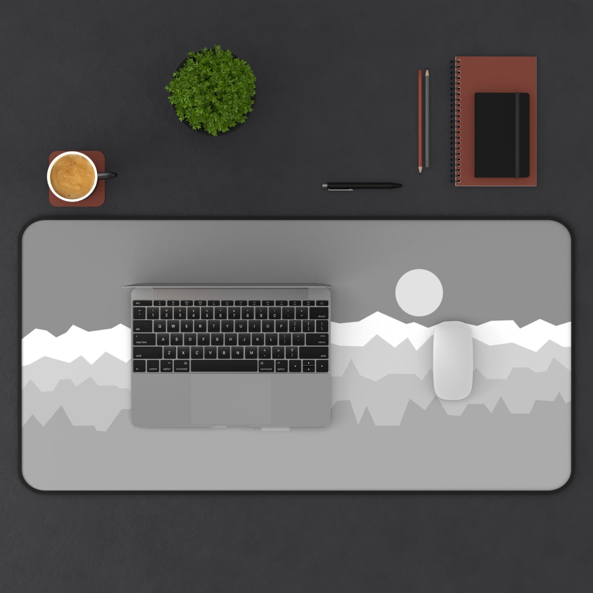 Gray & White Abstract Mountains Desk Mat - Desk Cookies