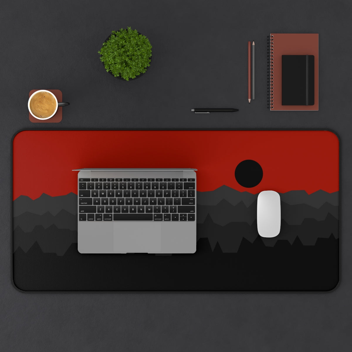 Black & Red Abstract Mountains Desk Mat - Desk Cookies
