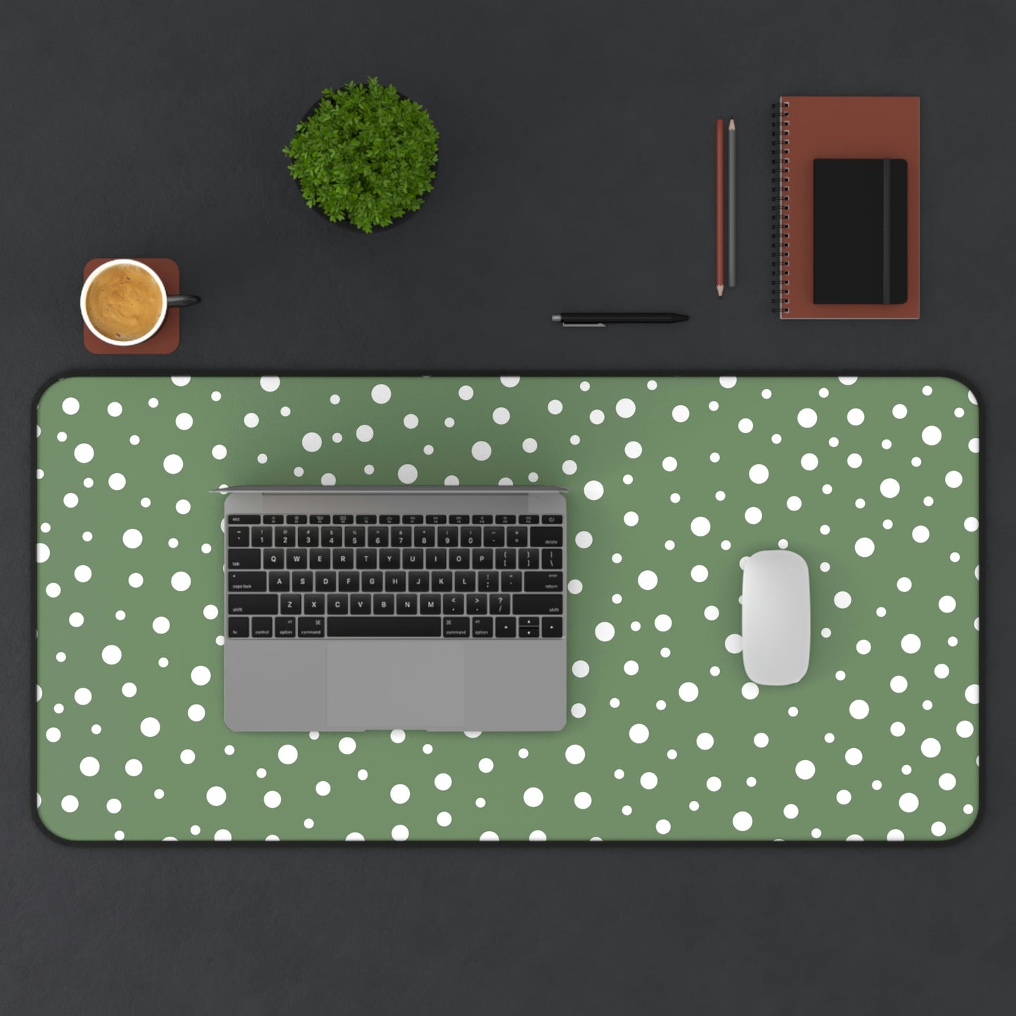 White Dots & Sage Green Desk Mat - Desk Cookies