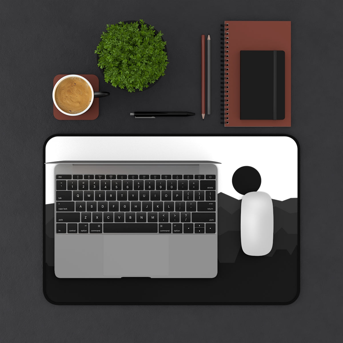 Black & White Abstract Mountains Desk Mat - Desk Cookies