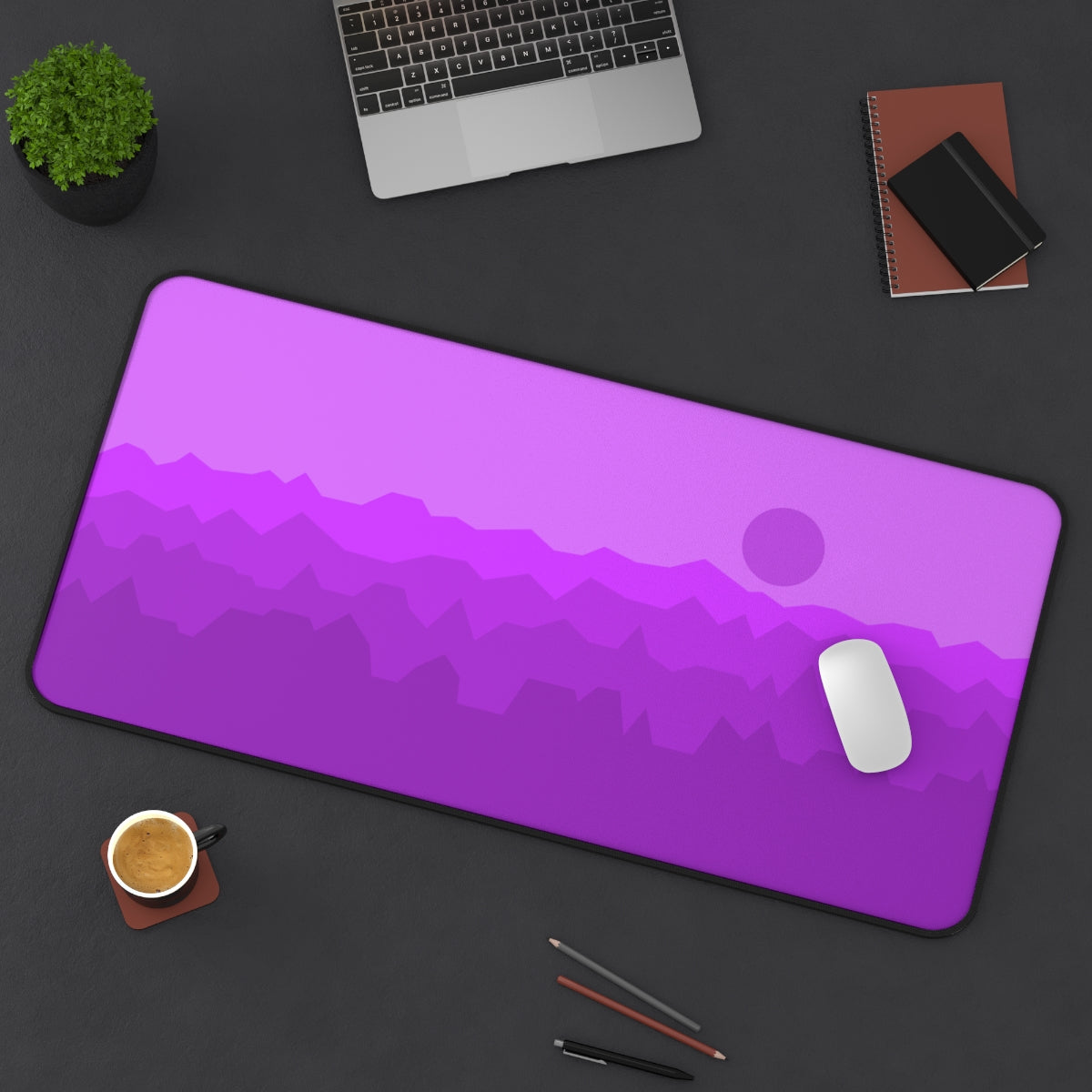 Purple Abstract Mountains Desk Mat - Desk Cookies