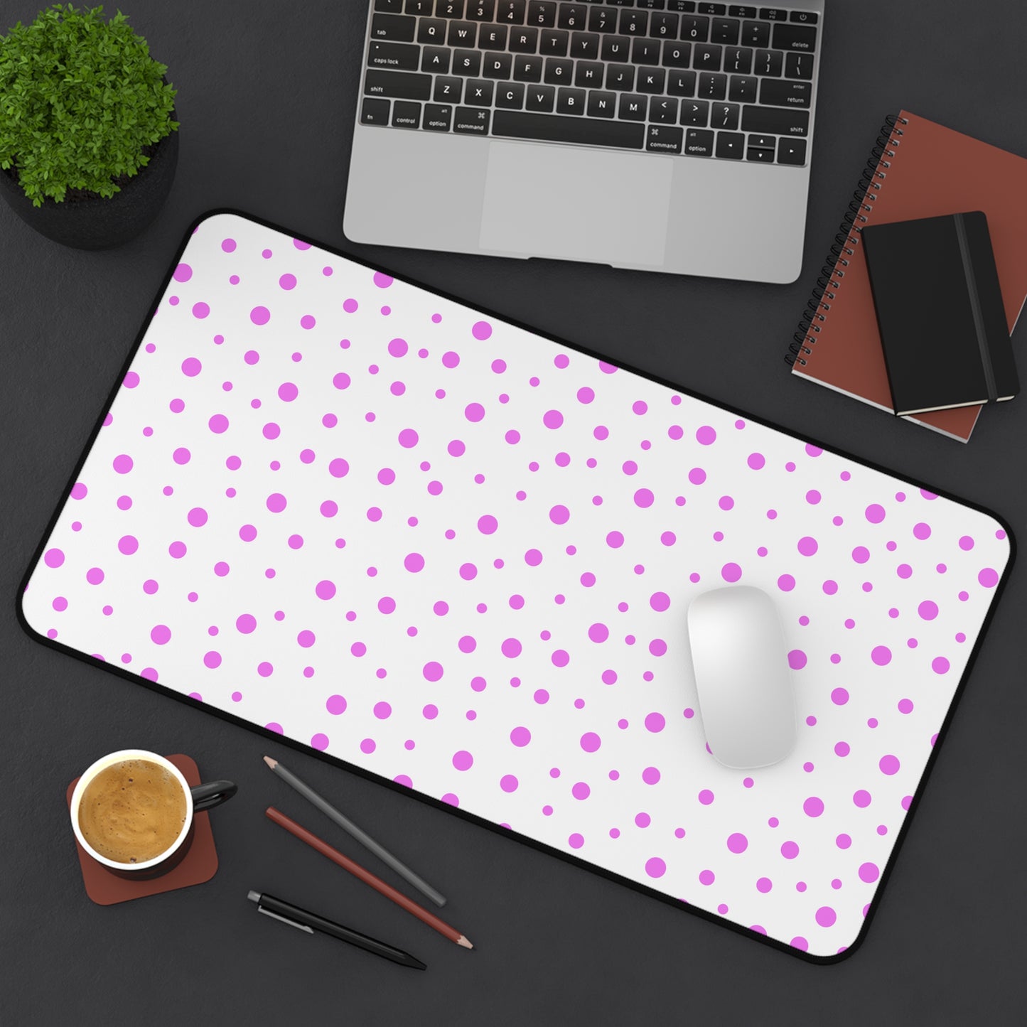 Pink Dots & White Desk Mat - Desk Cookies