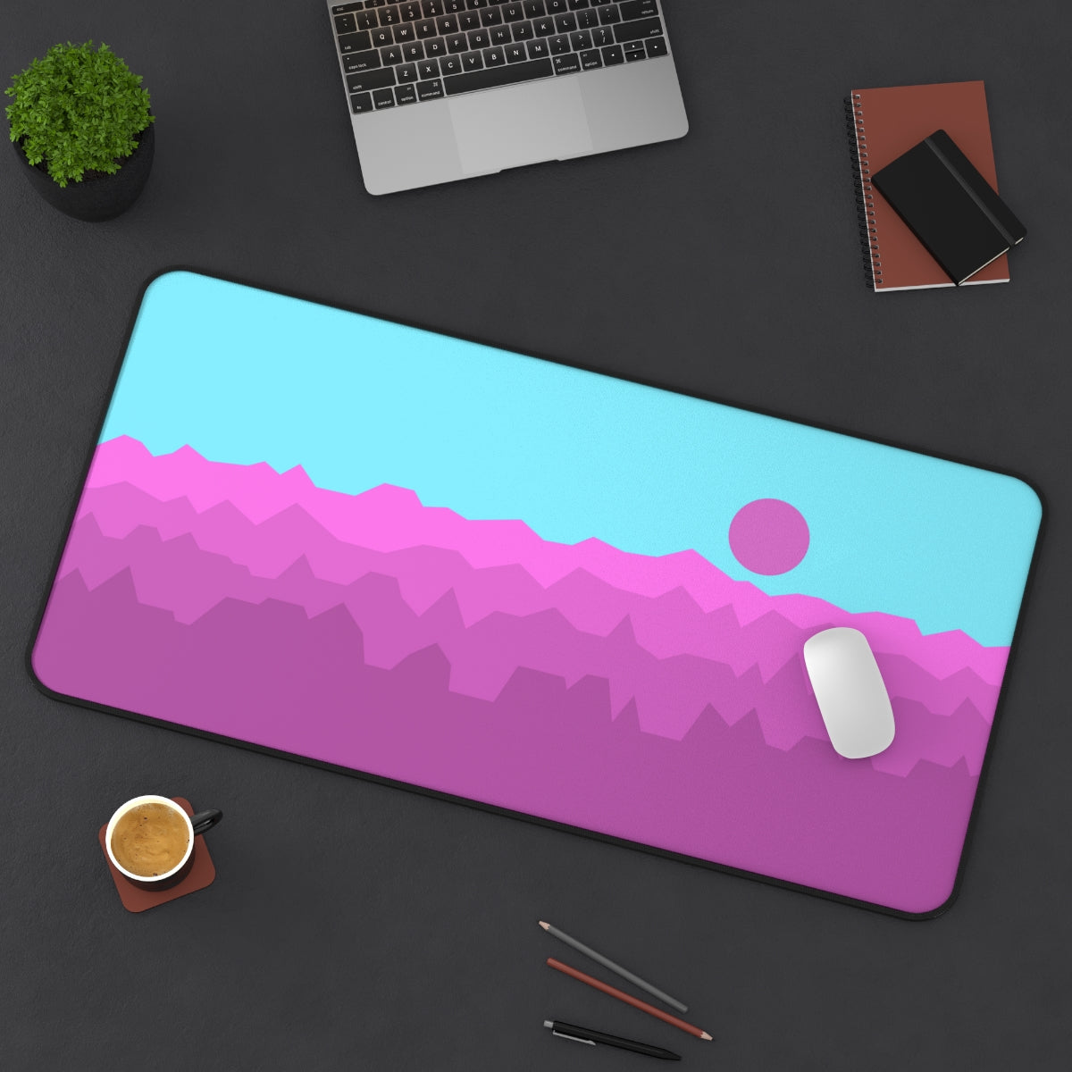 Pink & Blue Abstract Mountains Desk Mat - Desk Cookies