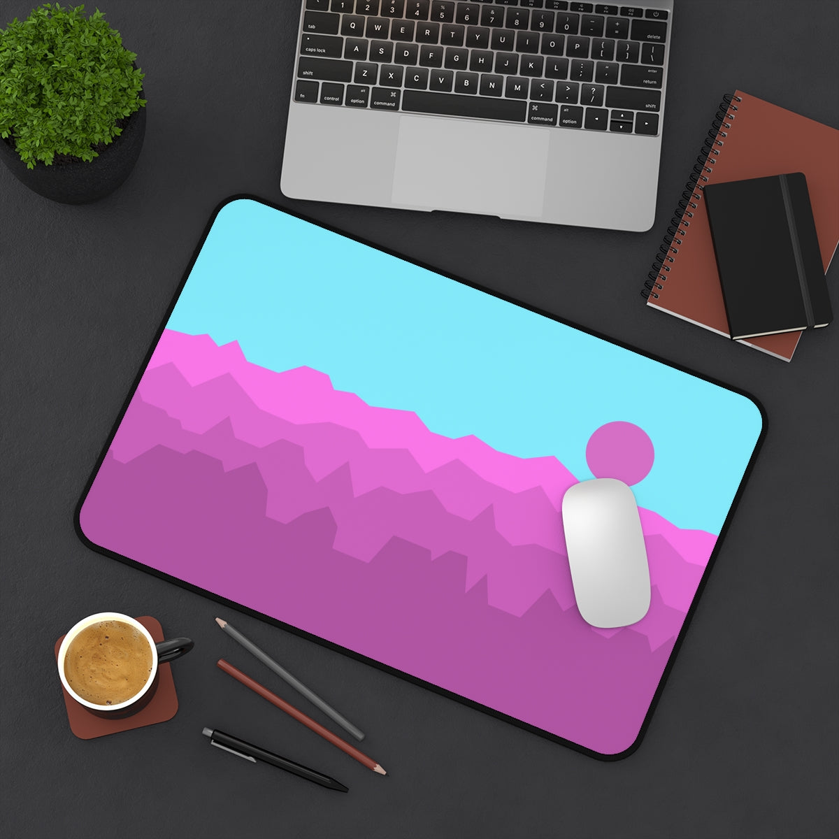 Pink & Blue Abstract Mountains Desk Mat - Desk Cookies