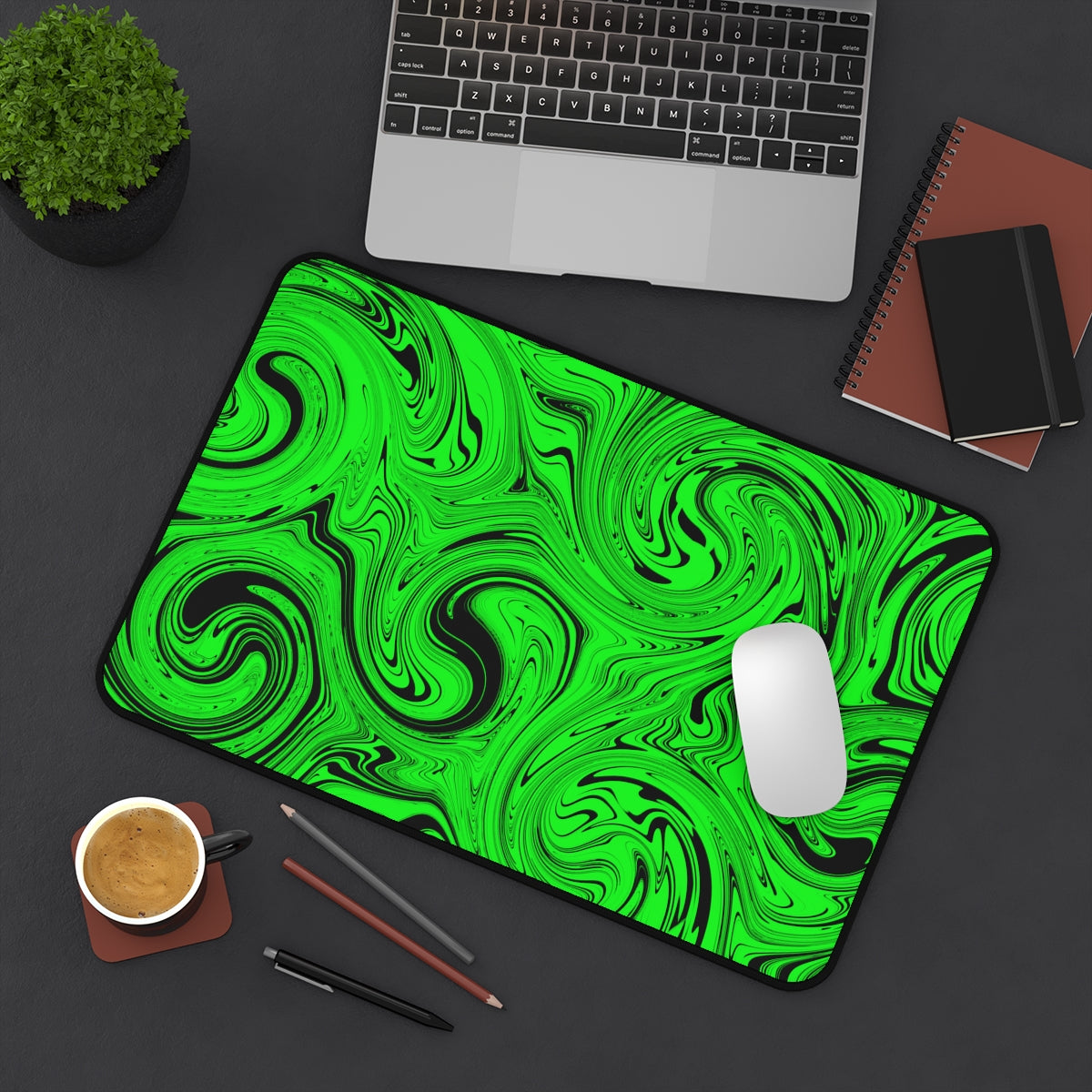 Green & Black Swirl Desk Mat - Desk Cookies