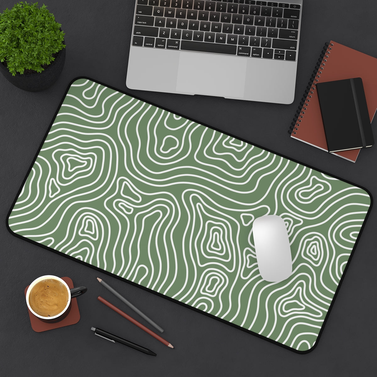 Sage Green Topographic Desk Mat - Desk Cookies