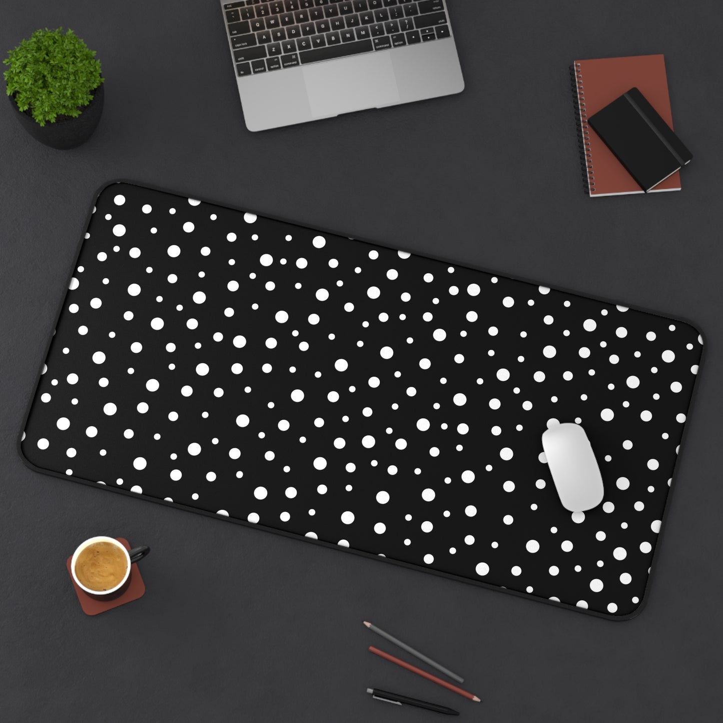 White Dots & Black Desk Mat - Desk Cookies