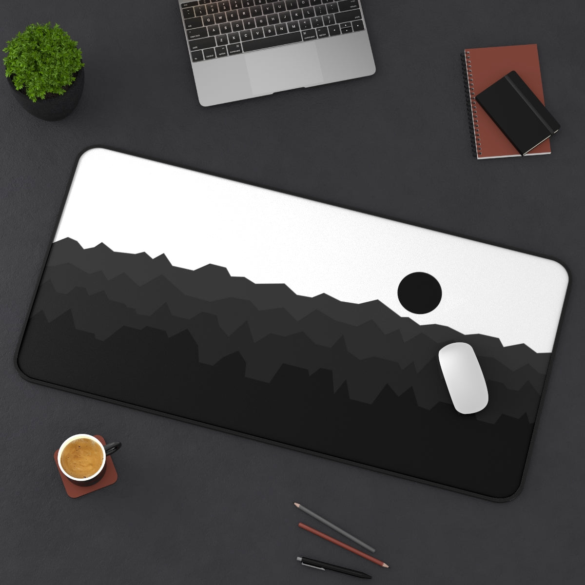 Black & White Abstract Mountains Desk Mat - Desk Cookies