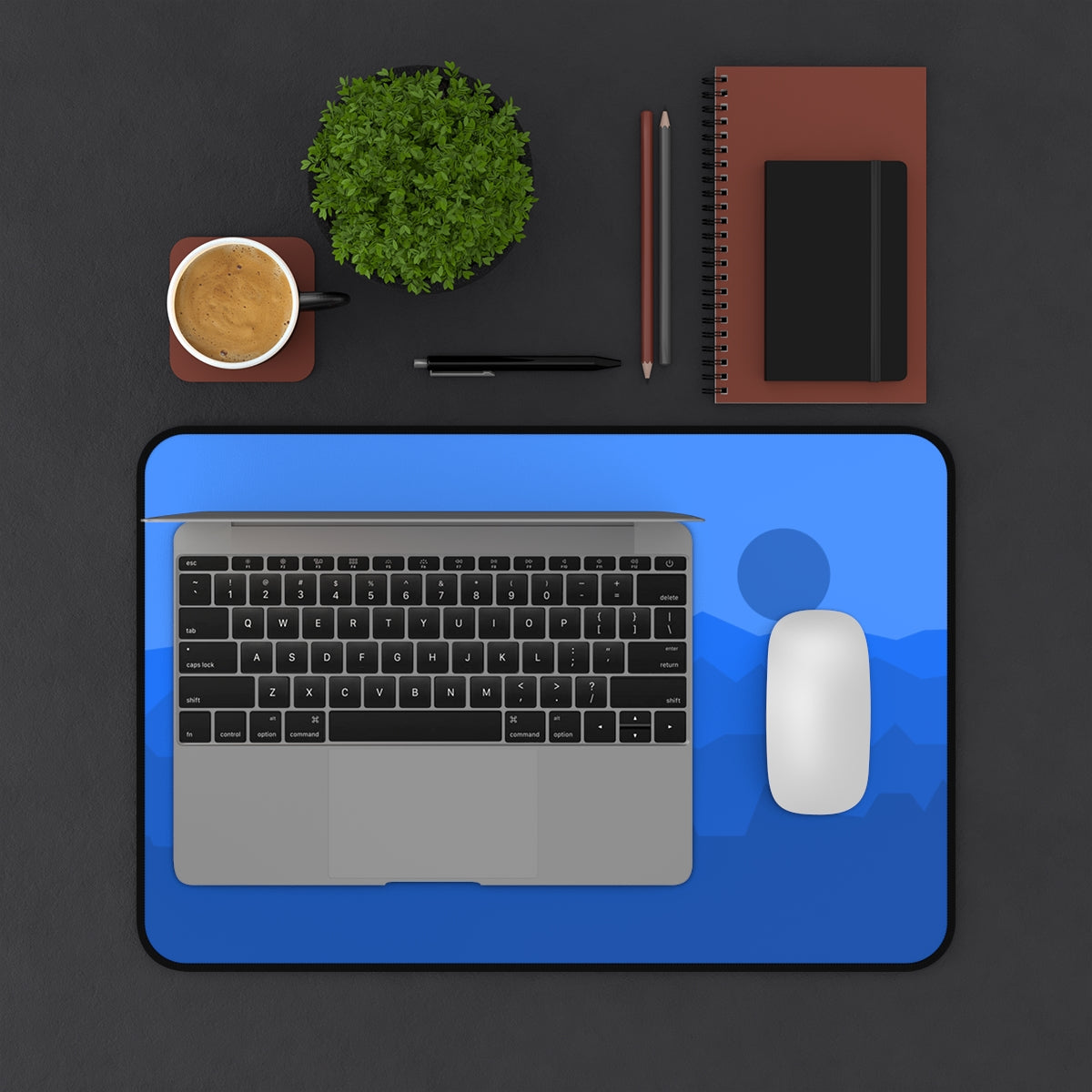 Blue Abstract Mountains Desk Mat - Desk Cookies
