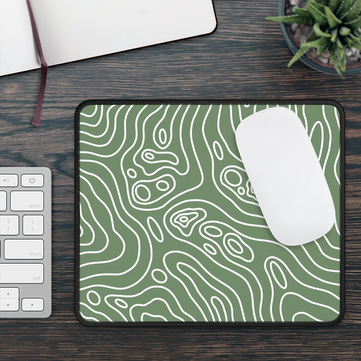 Sage Green Topographic Gaming Mouse Pad - Desk Cookies