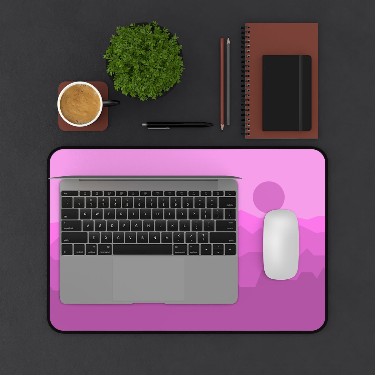 Pink Abstract Mountains Desk Mat - Desk Cookies