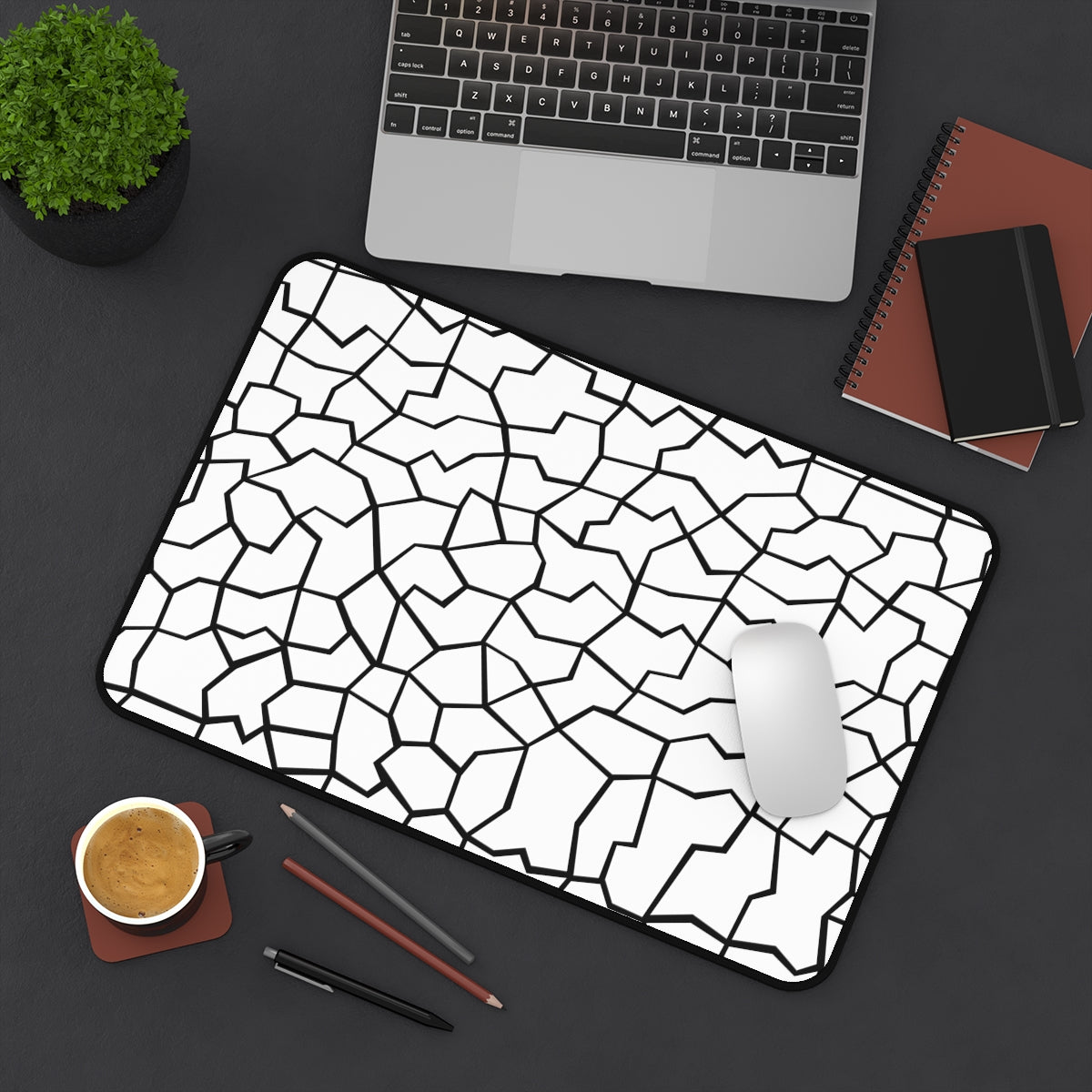 White & Black Giraffe Pattern Desk Mat - Desk Cookies