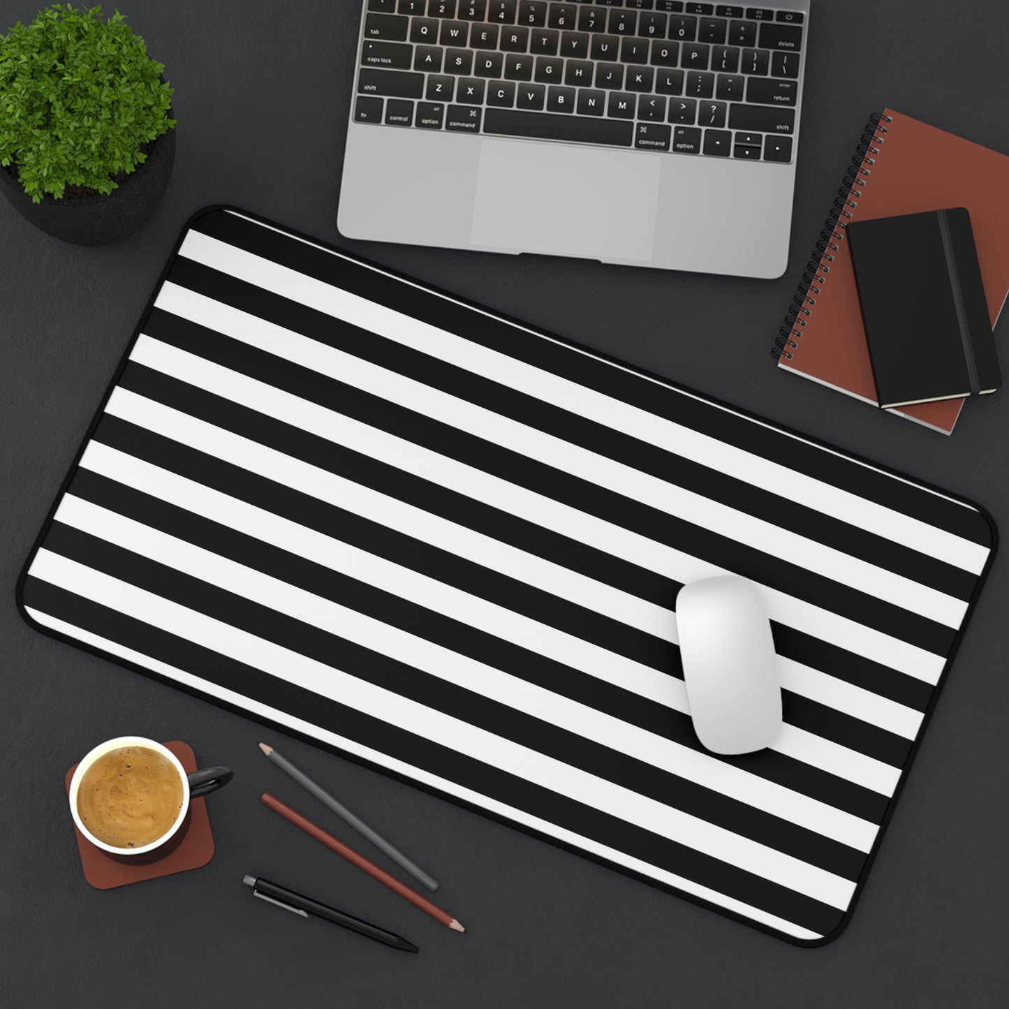 Black & White Striped Desk Mat - Desk Cookies