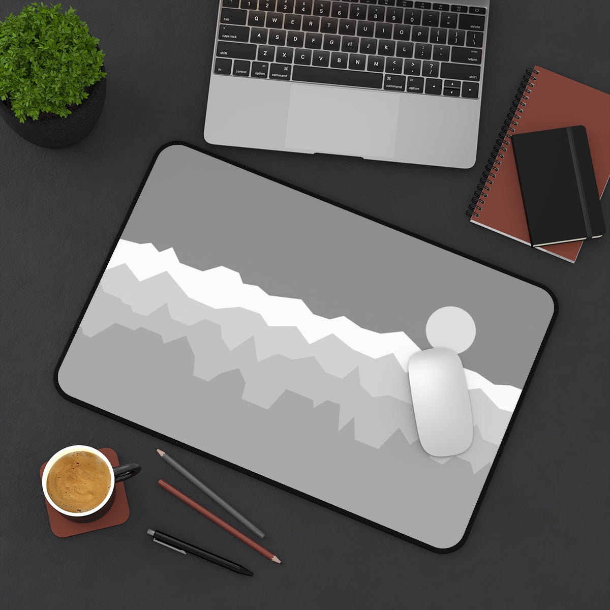 Gray & White Abstract Mountains Desk Mat - Desk Cookies
